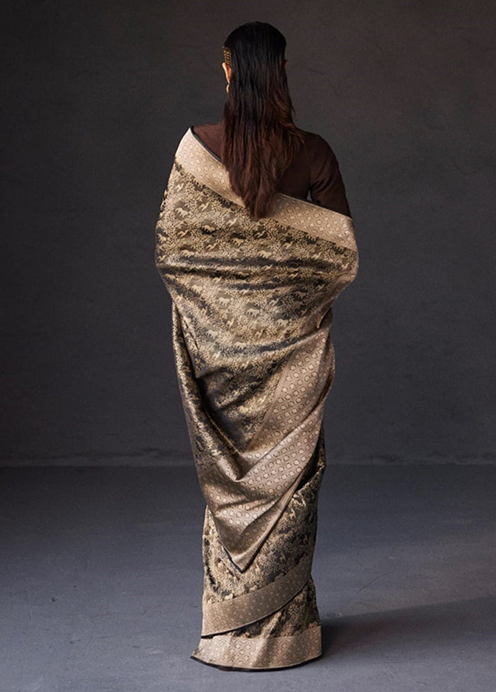 Black Spun Silk Saree With Blouse Piece