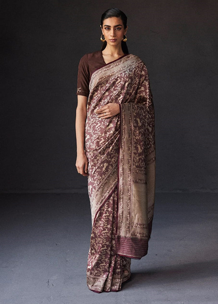 Maroon Spun Silk Saree With Blouse Piece