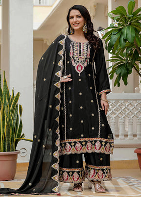 3 Pc Black Silk Suit Set