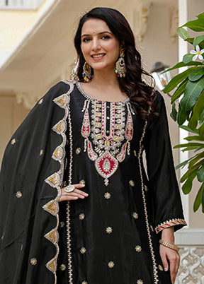 3 Pc Black Silk Suit Set