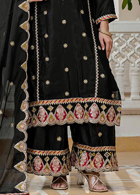 3 Pc Black Silk Suit Set