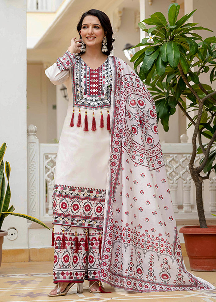 3 Pc White Silk Suit Set