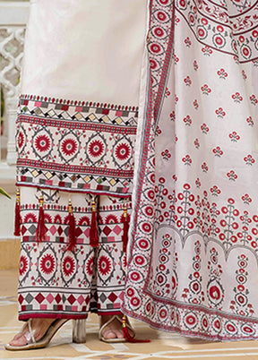 3 Pc White Silk Suit Set