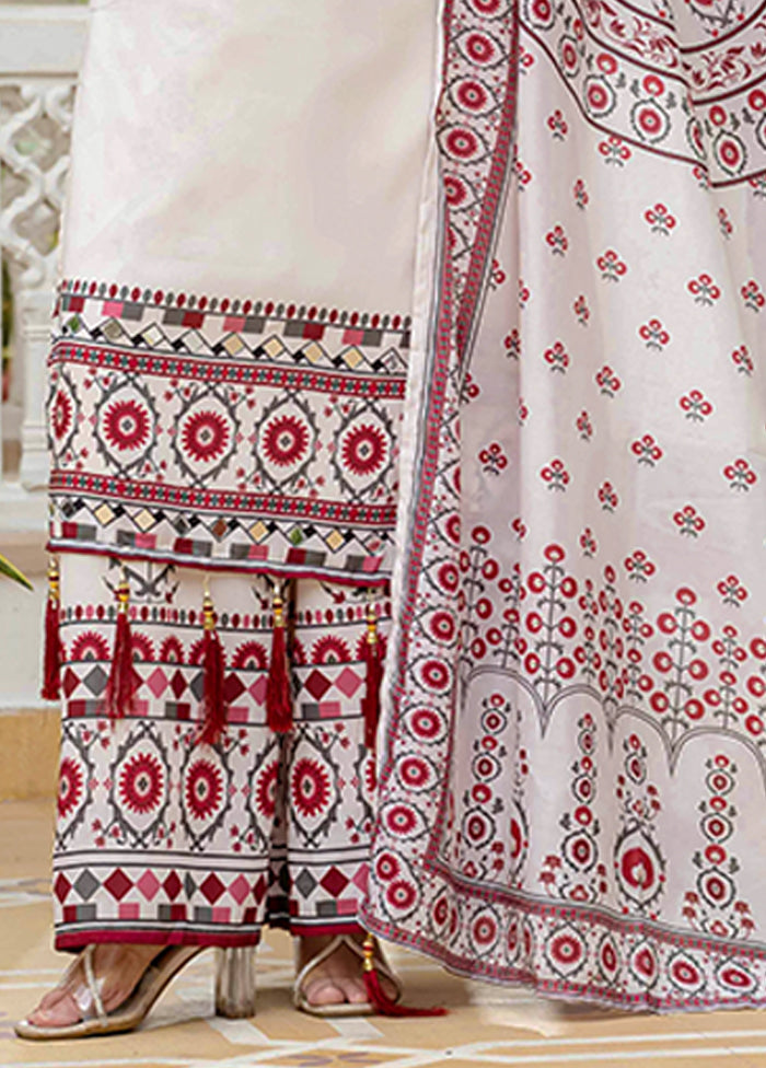 3 Pc White Silk Suit Set