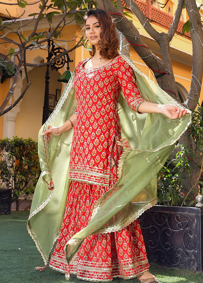 3 Pc Red Cotton Suit Set