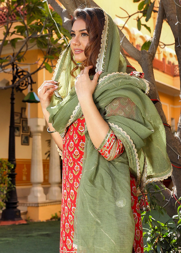 3 Pc Red Cotton Suit Set