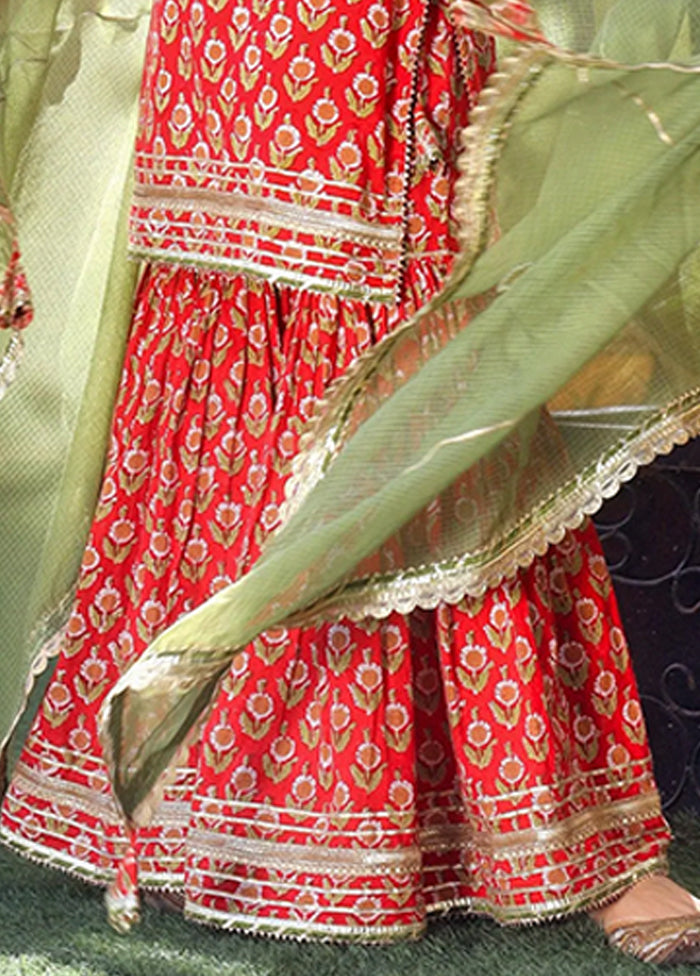 3 Pc Red Cotton Suit Set