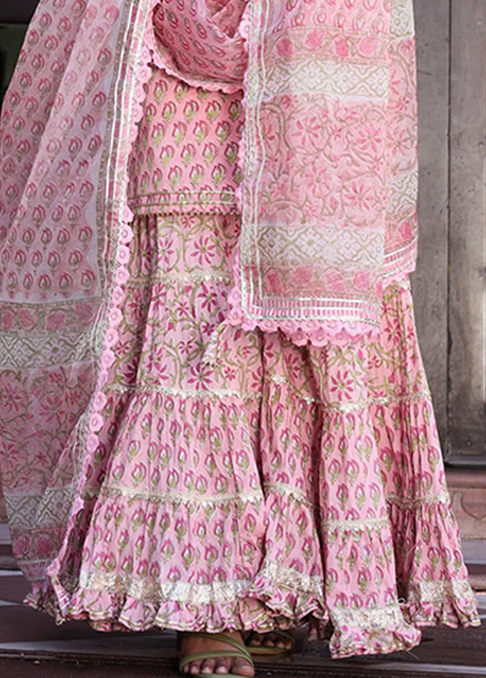 3 Pc Pink Cotton Suit Set
