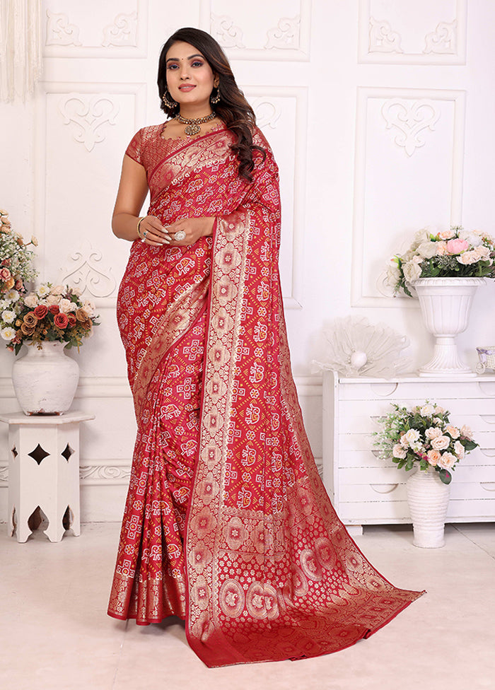 Red Spun Silk Saree With Blouse Piece