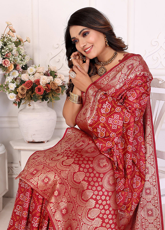 Red Spun Silk Saree With Blouse Piece