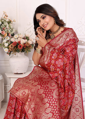 Red Spun Silk Saree With Blouse Piece