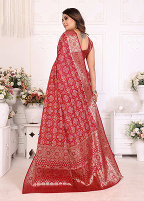 Red Spun Silk Saree With Blouse Piece