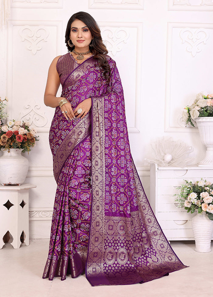 Purple Spun Silk Saree With Blouse Piece