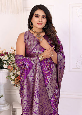 Purple Spun Silk Saree With Blouse Piece