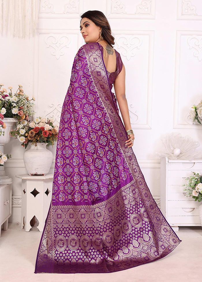 Purple Spun Silk Saree With Blouse Piece