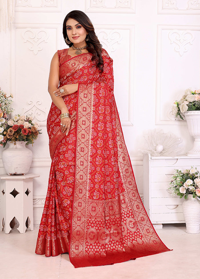 Red Spun Silk Saree With Blouse Piece