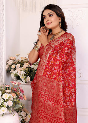 Red Spun Silk Saree With Blouse Piece