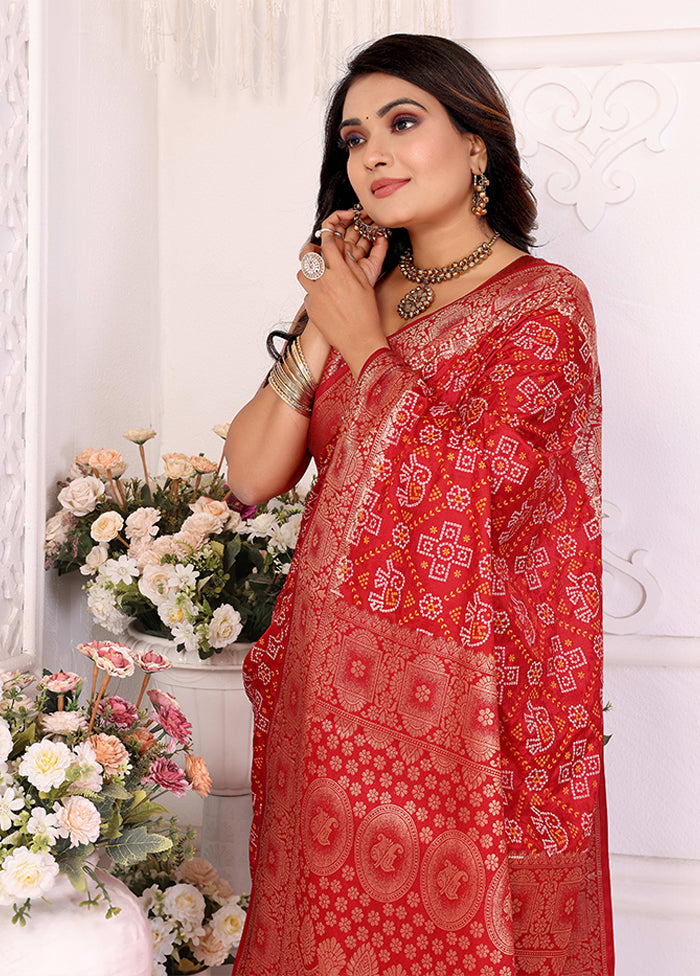 Red Spun Silk Saree With Blouse Piece