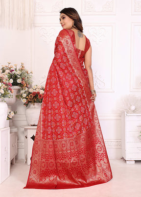 Red Spun Silk Saree With Blouse Piece