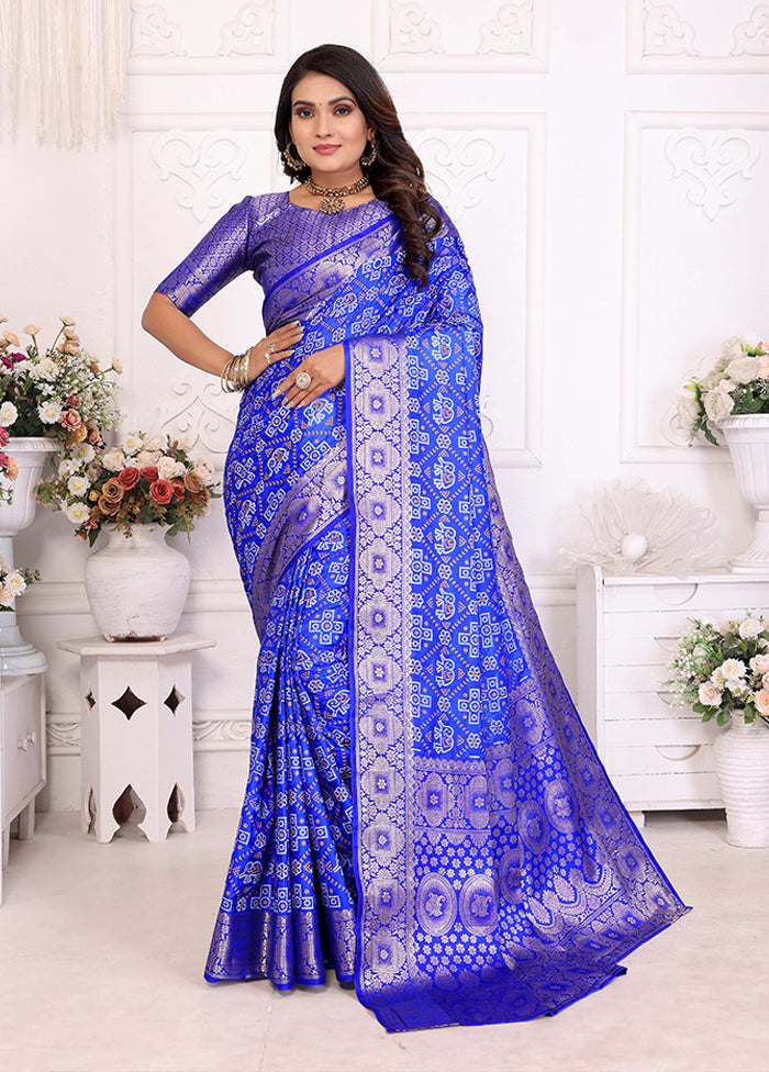 Blue Spun Silk Saree With Blouse Piece