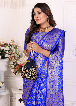 Blue Spun Silk Saree With Blouse Piece