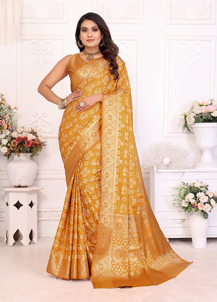Yellow Spun Silk Saree With Blouse Piece