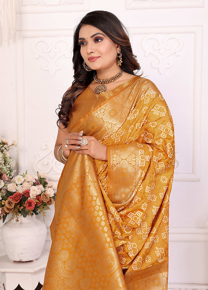 Yellow Spun Silk Saree With Blouse Piece