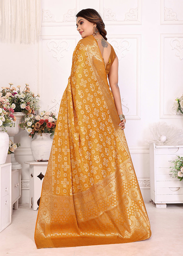 Yellow Spun Silk Saree With Blouse Piece