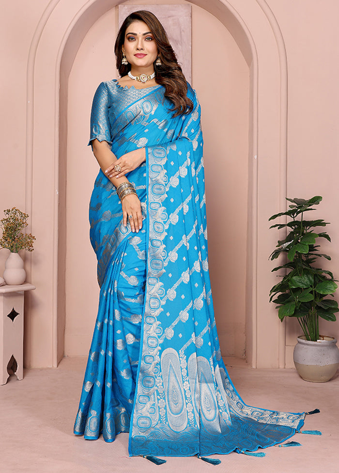 Blue Georgette Saree With Blouse Piece