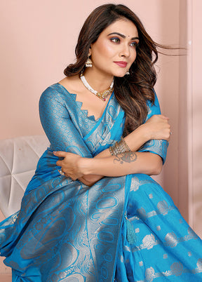 Blue Georgette Saree With Blouse Piece