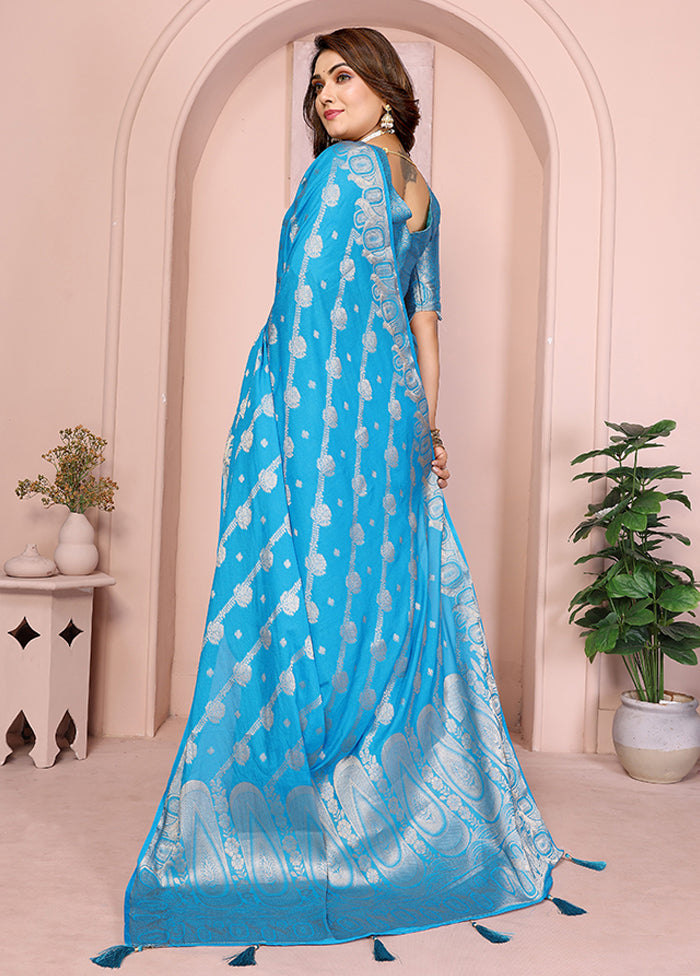 Blue Georgette Saree With Blouse Piece
