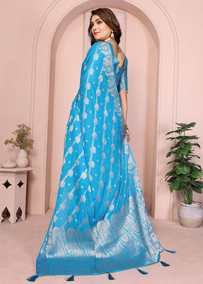 Blue Georgette Saree With Blouse Piece
