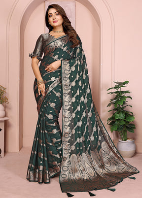 Green Georgette Saree With Blouse Piece
