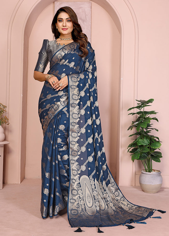 Blue Georgette Saree With Blouse Piece