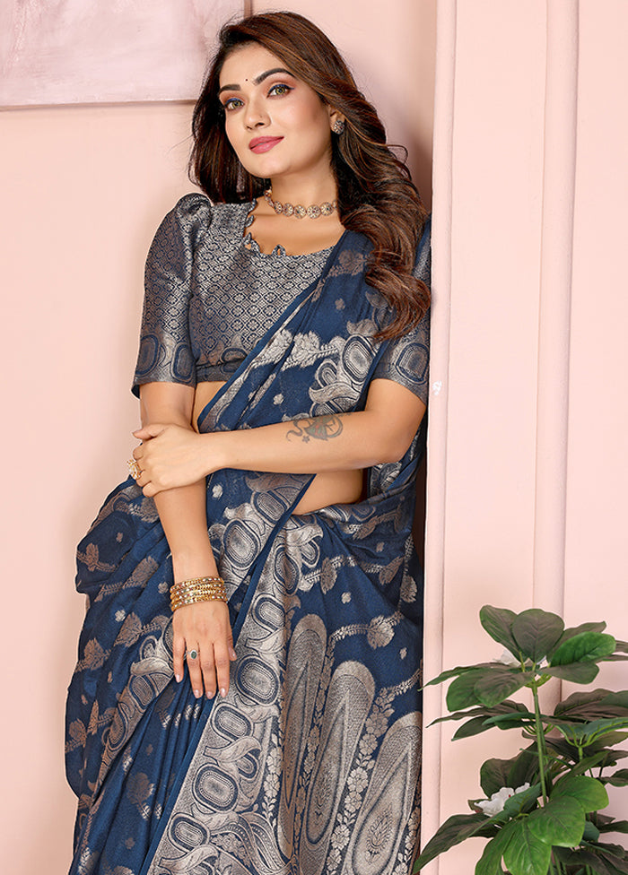Blue Georgette Saree With Blouse Piece