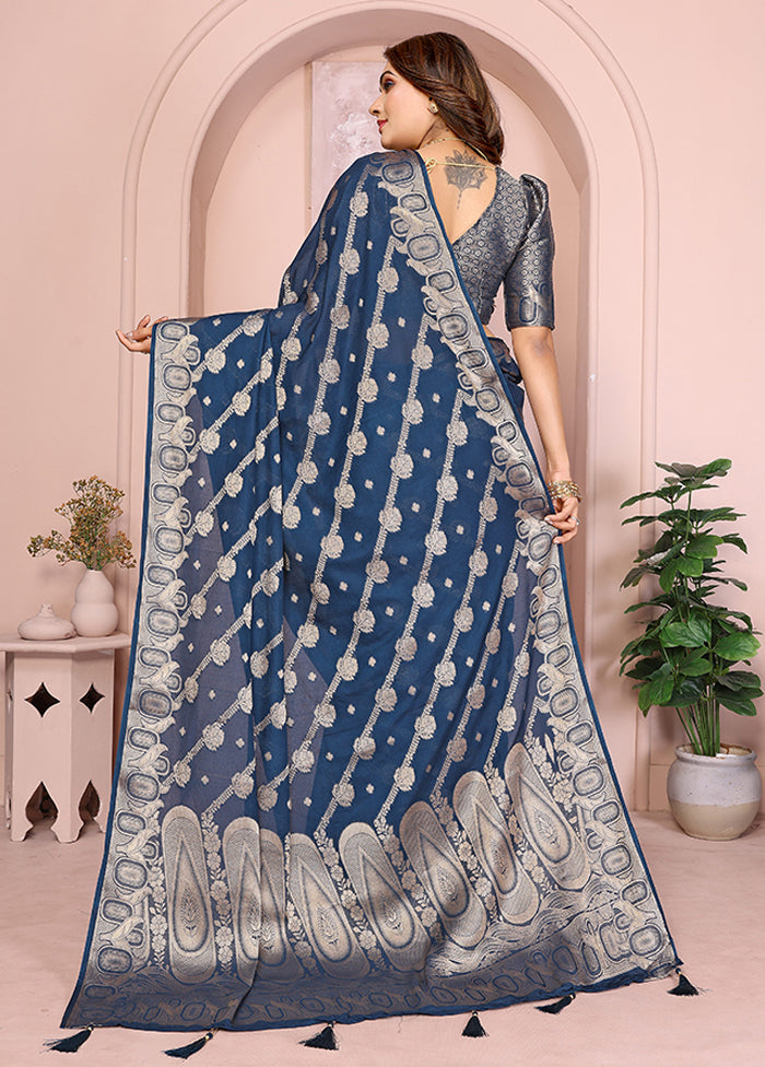 Blue Georgette Saree With Blouse Piece