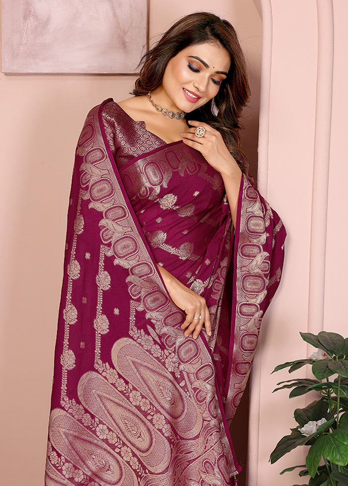 Wine Georgette Saree With Blouse Piece