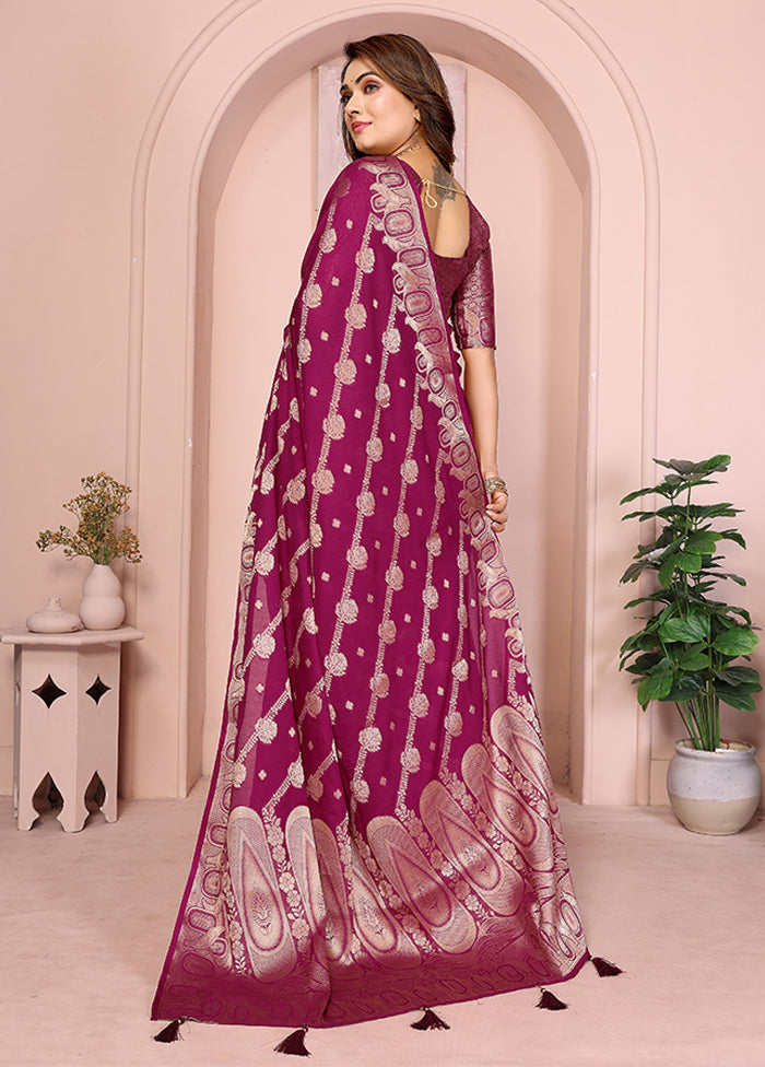 Wine Georgette Saree With Blouse Piece