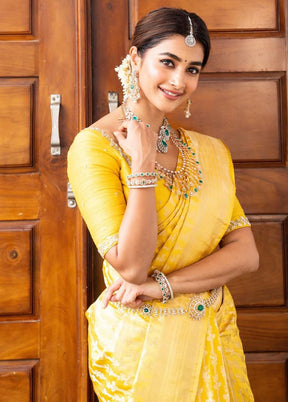Yellow Spun Silk Saree With Blouse Piece