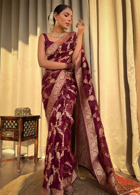 Maroon Spun Silk Saree With Blouse Piece