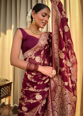 Maroon Spun Silk Saree With Blouse Piece