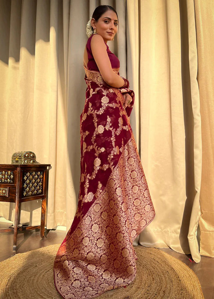 Maroon Spun Silk Saree With Blouse Piece