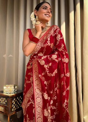 Red Spun Silk Saree With Blouse Piece