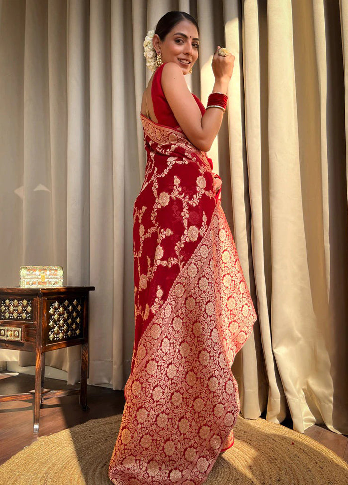 Red Spun Silk Saree With Blouse Piece