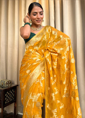 Yellow Spun Silk Saree With Blouse Piece