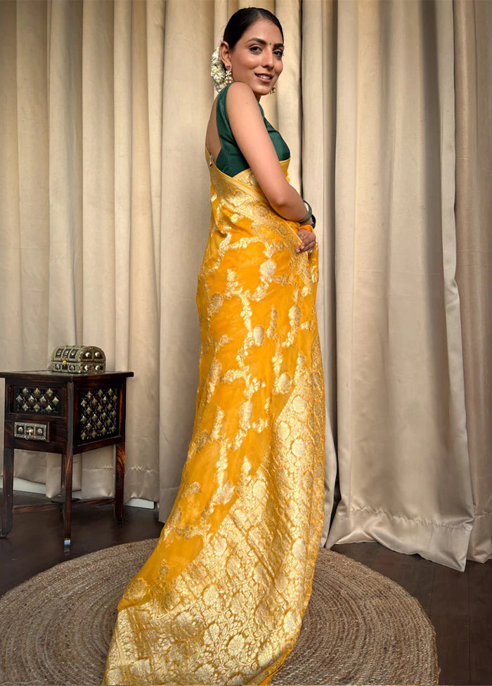 Yellow Spun Silk Saree With Blouse Piece