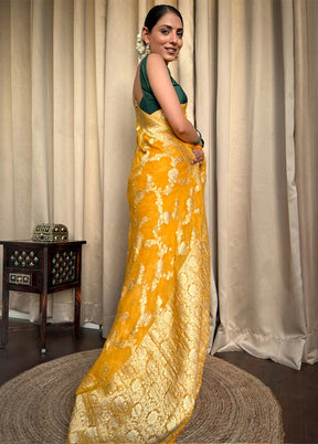 Yellow Spun Silk Saree With Blouse Piece