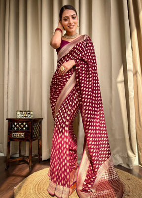 Maroon Spun Silk Saree With Blouse Piece