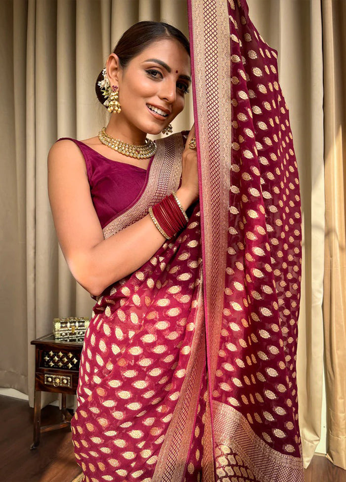 Maroon Spun Silk Saree With Blouse Piece