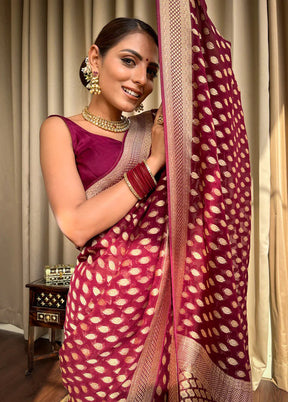 Maroon Spun Silk Saree With Blouse Piece